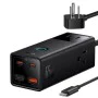 Зарядно устройство 3xAC, 2xUSB, 2x Type-C, 65W, кабел 100W - Baseus (PSLA020101) - черно