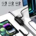 Зарядно устройство 3xAC, 2xUSB, 2x Type-C, 65W, кабел 100W - Baseus (PSLA020101) - черно