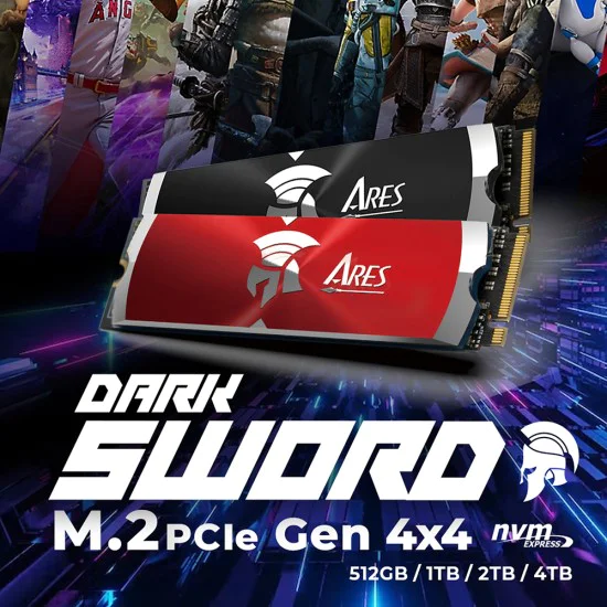 SSD - Dato - Вътрешен SSD Ares Dark Sword (ARSDSK-8TB) - PCIe Gen4x4, 8TB, до 7200MB/s, за Notebook / PS5 - Черен