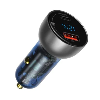 Baseus - Зарядно за кола (CCKX-C0A) - Type-C PD65W, USB QC4.0 - Clear