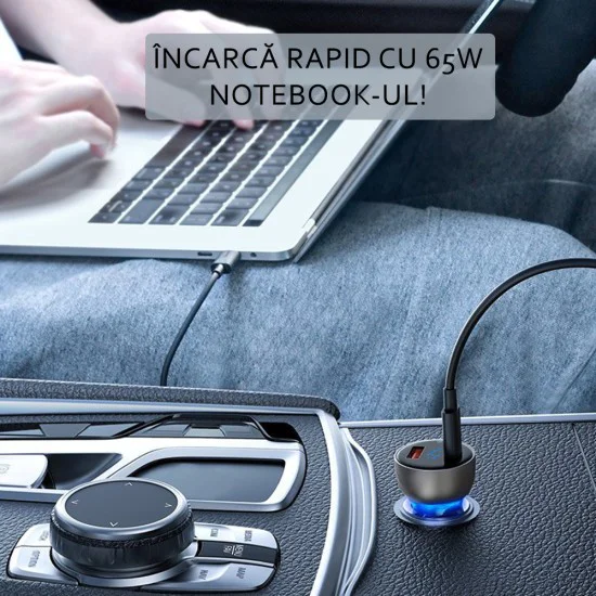 Baseus - Зарядно за кола (CCKX-C0A) - Type-C PD65W, USB QC4.0 - Clear