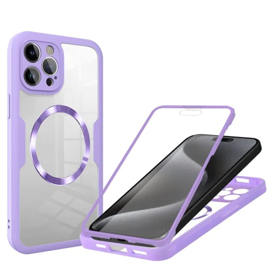 Калъф за iPhone 15 Pro + Протектор - ColorVerse 360 ​​MagSafe MagSafe Series - лилав