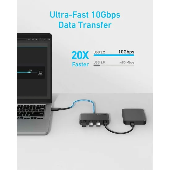 Докинг станция, 10Gbps, 100W, 4x Type-C - Anker (A8340GA1) - Черен