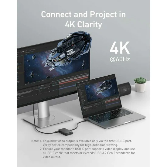 Докинг станция, 10Gbps, 100W, 4x Type-C - Anker (A8340GA1) - Черен