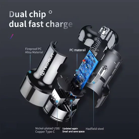 Зарядно за кола USB-A QC 3.0 QC 18W, Type-C PD30W - Premium (TE-P31) - Черно