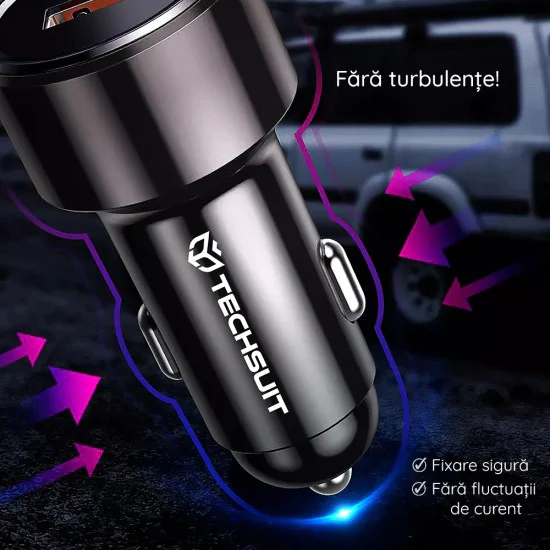 Зарядно за кола USB-A QC3.0 QC3.0 18W, Type-C PD20W, 38W - Techsuit Premium (CAPD028) - Черно
