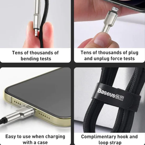 Кабел за данни USB към Lightning 2.4A 2.4A, 2m - Baseus Cafule (CALJK-B01) - черен