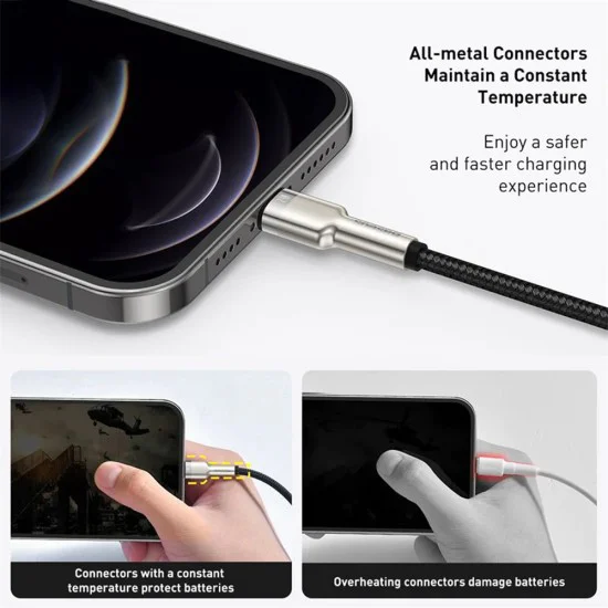 Кабел за данни USB към Lightning 2.4A 2.4A, 2m - Baseus Cafule (CALJK-B01) - черен