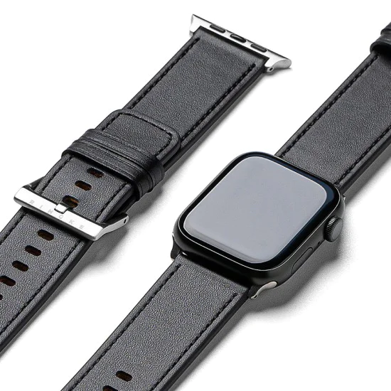 Каишка за Apple Watch 1/2/3/3/4/4/5/5/5/6/6/7/8/7/8/9/10/SE/SE/SE 2/Ultra/Ultra 2 ( 42/44/44/45/46/49 mm) - Ringke Leather One Basic Bold - Черен