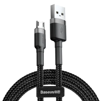 Baseus - Кабел за данни Cafule (CAMKLF-CG1) - USB към Micro-USB, 1,5 A, 2 м - Сиво Черен