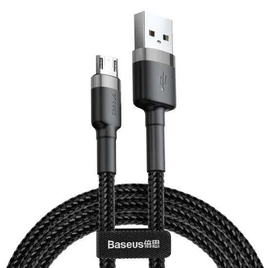 Baseus - Кабел за данни Cafule (CAMKLF-CG1) - USB към Micro-USB, 1,5 A, 2 м - Сиво Черен
