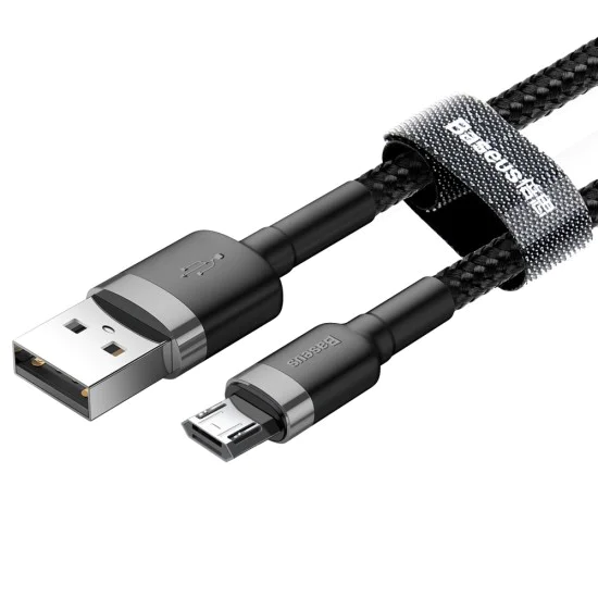 Baseus - Кабел за данни Cafule (CAMKLF-CG1) - USB към Micro-USB, 1,5 A, 2 м - Сиво Черен