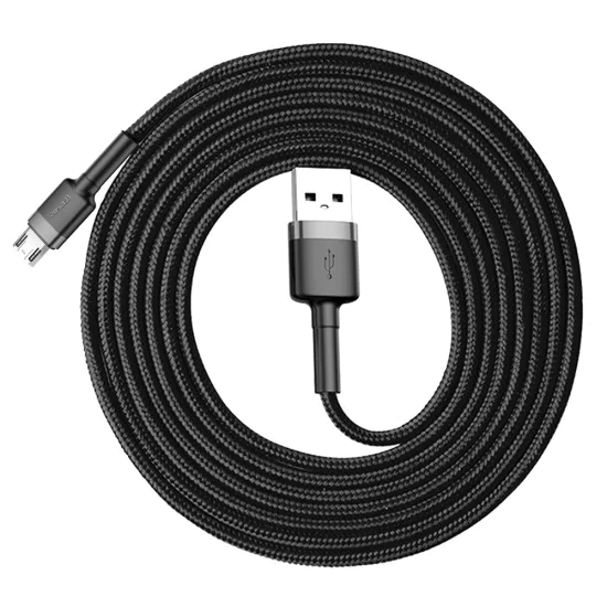Baseus - Кабел за данни Cafule (CAMKLF-CG1) - USB към Micro-USB, 1,5 A, 2 м - Сиво Черен
