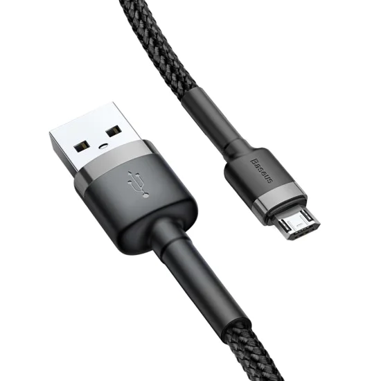 Baseus - Кабел за данни Cafule (CAMKLF-CG1) - USB към Micro-USB, 1,5 A, 2 м - Сиво Черен
