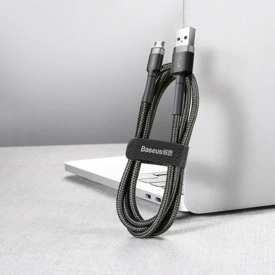 Baseus - Кабел за данни Cafule (CAMKLF-CG1) - USB към Micro-USB, 1,5 A, 2 м - Сиво Черен