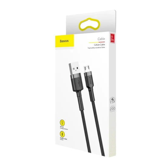 Baseus - Кабел за данни Cafule (CAMKLF-CG1) - USB към Micro-USB, 1,5 A, 2 м - Сиво Черен