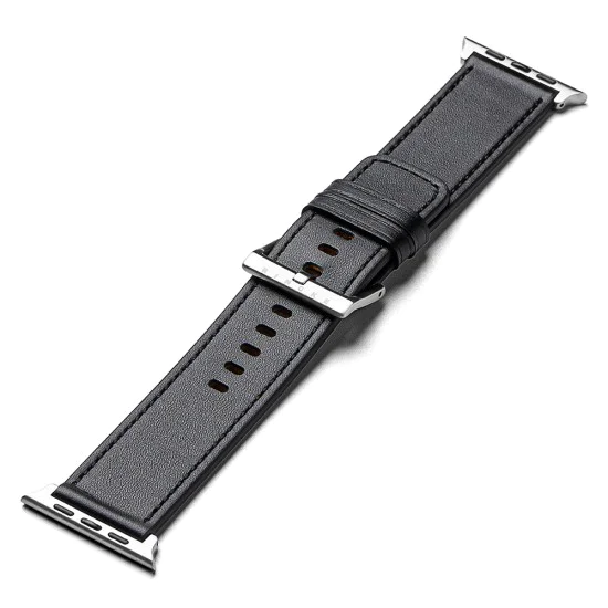 Каишка за Apple Watch 1/2/3/3/4/4/5/5/5/6/6/7/8/7/8/9/10/SE/SE/SE 2/Ultra/Ultra 2 ( 42/44/44/45/46/49 mm) - Ringke Leather One Basic Bold - Черен