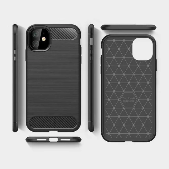 Калъф за iPhone 12 / iPhone 12 Pro - Carbon Silicone - Черен