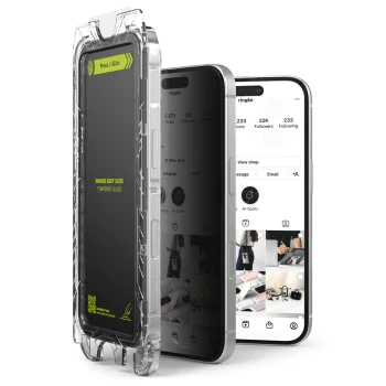 Протектор за iPhone 16 Plus / iPhone 15 Plus (комплект 2) - Ringke Easy Slide закалено стъкло - поверителност