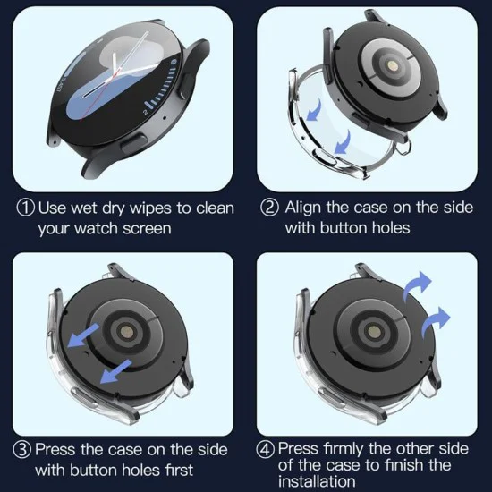 Протектор за Samsung Galaxy Watch7 (40мм) + Чанта - Defense360 Pro - Прозрачен