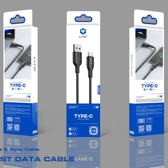 Кабел за данни с USB конектори, Type-C, 1m - Lito (LD06T) - Черен