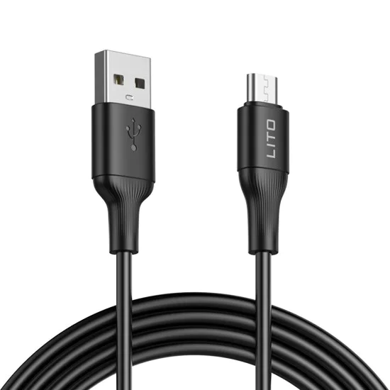 Кабел за данни с USB конектори, Micro-USB, 1m - Lito (LD06V) - Черен