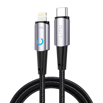 Кабел за данни с щепсел Type-C Type-C, Lightning 30W, 1,2 m - Lito (LD10) - Черен