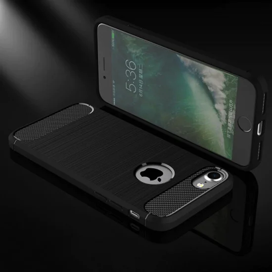 Калъф за iPhone SE 2, SE 2020 / iPhone SE 3, SE 2022 - Carbon Silicone - Черен