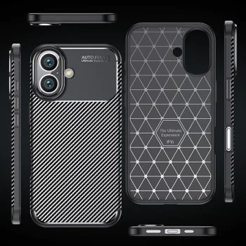Калъф за iPhone 16 - CarbonFiber - Черен