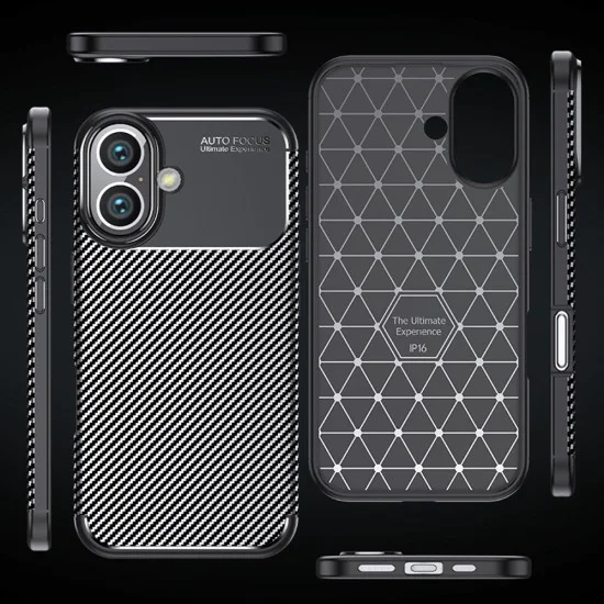 Калъф за iPhone 16 - CarbonFiber - Черен