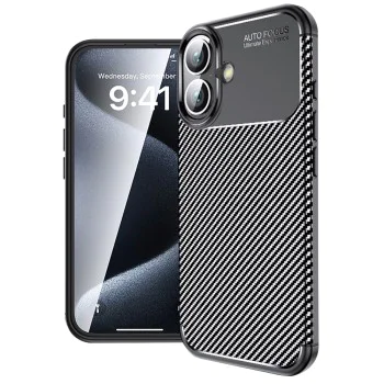 Калъф за iPhone 16 - CarbonFiber - Черен