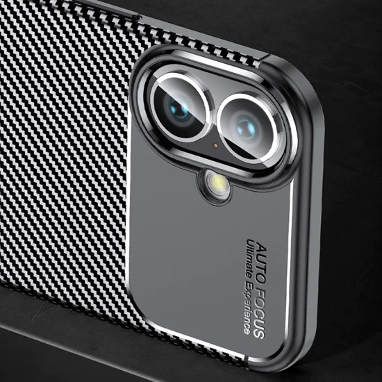 Калъф за iPhone 16 - CarbonFiber - Черен