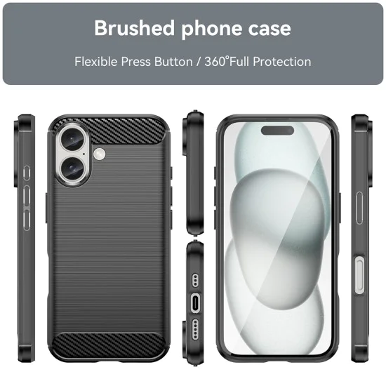 Калъф за iPhone 16 Plus - Carbon Silicone - Черен