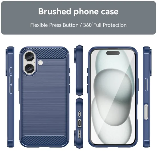 Калъф за iPhone 16 Plus - Carbon Silicone - Blue