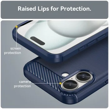 Калъф за iPhone 16 Plus - Carbon Silicone - Blue