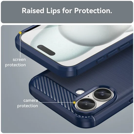 Калъф за iPhone 16 Plus - Carbon Silicone - Blue