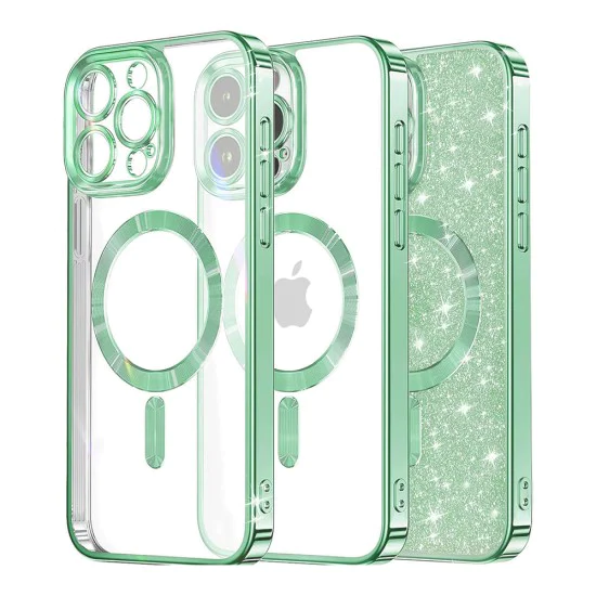 Калъф за iPhone 16 Pro Max - Luxury Glitter MagSafe - Light Green