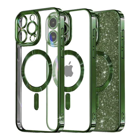 Калъф за iPhone 16 Pro Max - Luxury Glitter MagSafe - Deep Green