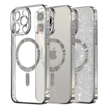 Калъф за iPhone 16 Pro - Луксозен Glitter MagSafe - Сребрист