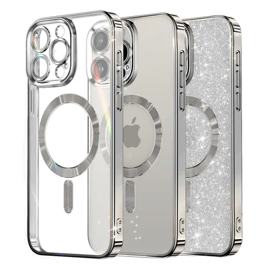 Калъф за iPhone 16 Pro - Луксозен Glitter MagSafe - Сребрист