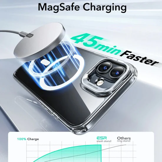 Калъф за iPhone 16 Plus - ESR Classic Hybrid HaloLock Kickstand - Clear Black