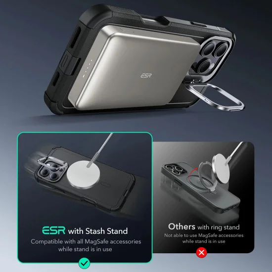 Калъф за iPhone 16 Pro - ESR Cyber ​​Armor Kickstand - Зелен
