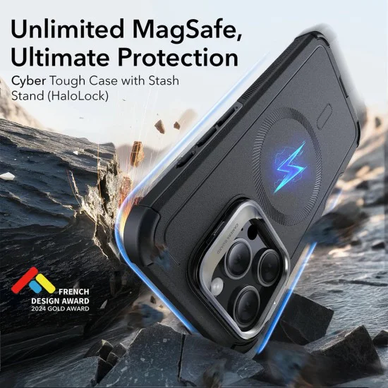 Калъф за iPhone 16 Pro - ESR Cyber ​​Armor Kickstand - Зелен