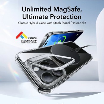 Калъф за iPhone 16 Pro Max - ESR Classic Hybrid HaloLock Kickstand - Clear