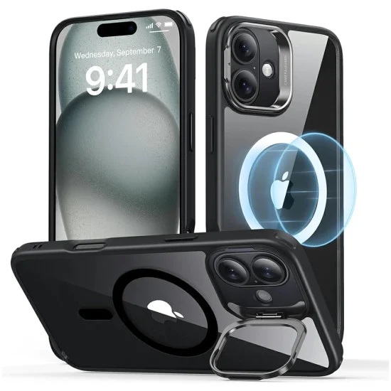 Калъф за iPhone 16 - ESR Classic Hybrid HaloLock Kickstand - Clear Black