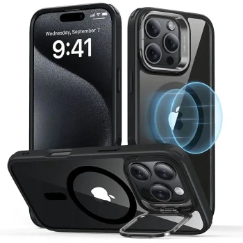 Калъф за iPhone 16 Pro - ESR Classic Hybrid HaloLock Kickstand - Clear Black