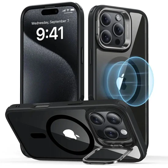 Калъф за iPhone 16 Pro - ESR Classic Hybrid HaloLock Kickstand - Clear Black