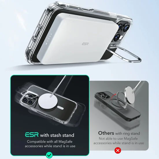 Калъф за iPhone 16 Pro - ESR Classic Hybrid HaloLock Kickstand - Clear