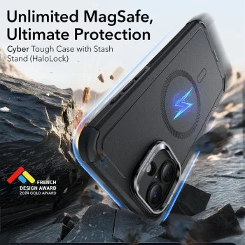 Калъф за iPhone 16 - ESR Cyber ​​Armor Kickstand - Черен