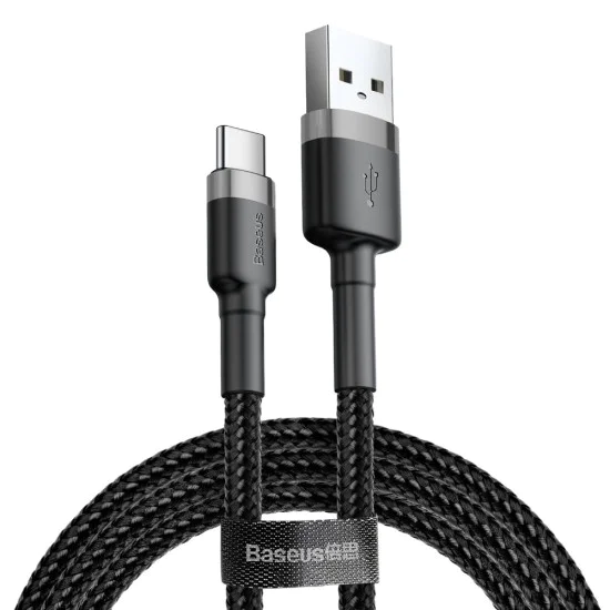 USB Type-C Data Cable, 2A, 3m - Baseus Caffeine (CATKLF-UG1) - Сиво Черен